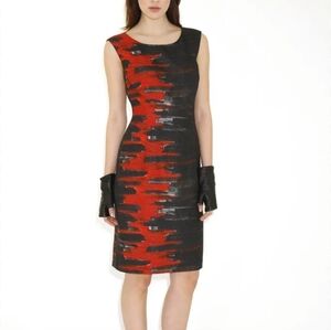 Lafayette 148 New York Red and Black Midi Dress